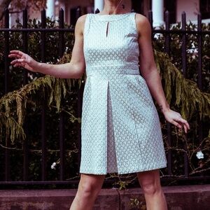 LAUREN Ralph Lauren semi-formal Dress Blue Silver brocade geometric 10